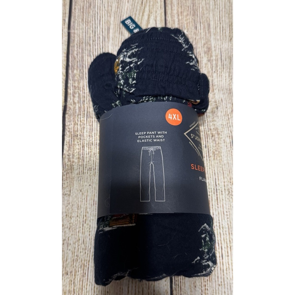 NWT St John's Bay Sleep Pants Flannel Cabin Pine Trees Navy Blue Sz 4XL NEW Tb31
